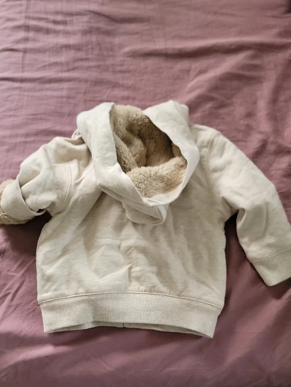 GAP Cream Sherpa-Lined Hoodie with Pink Logo